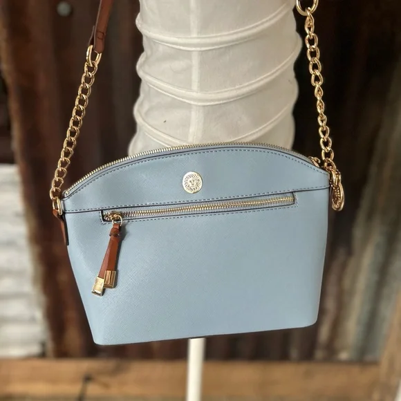 Anne Klein Blue Crossbody Bag Gold Strap Lion - Picture 1 of 9